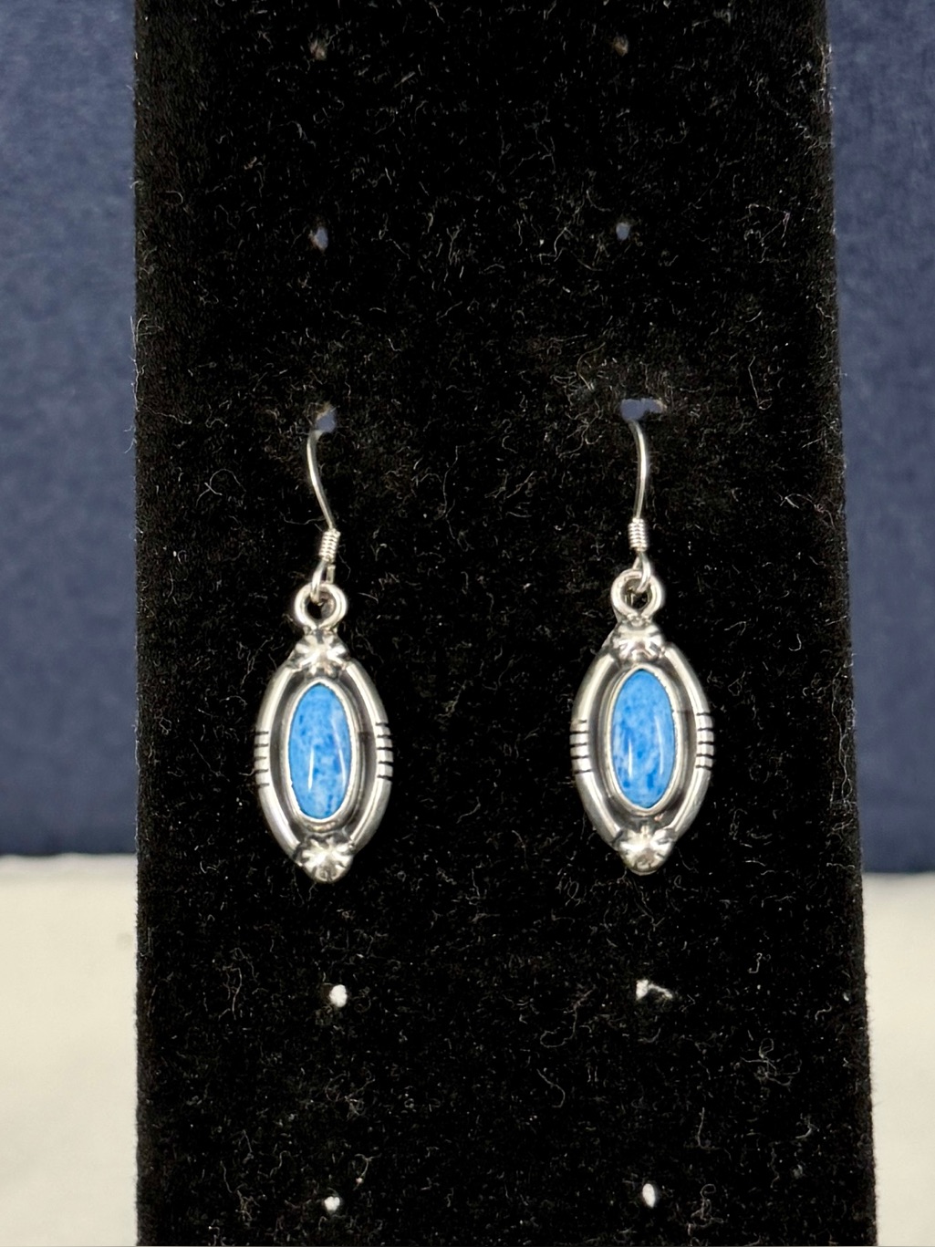 Richard Begay Navajo Sterling Silver Blue Denim Lapis Lazuli Dangle Earrings